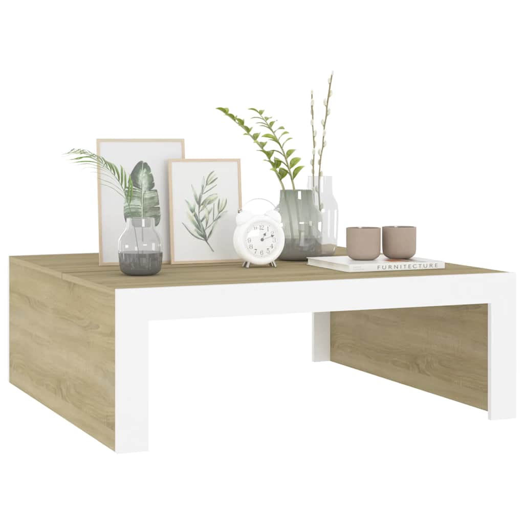 Couchtisch Weiß und Sonoma-Eiche 100x100x35 cm Holzwerkstoff