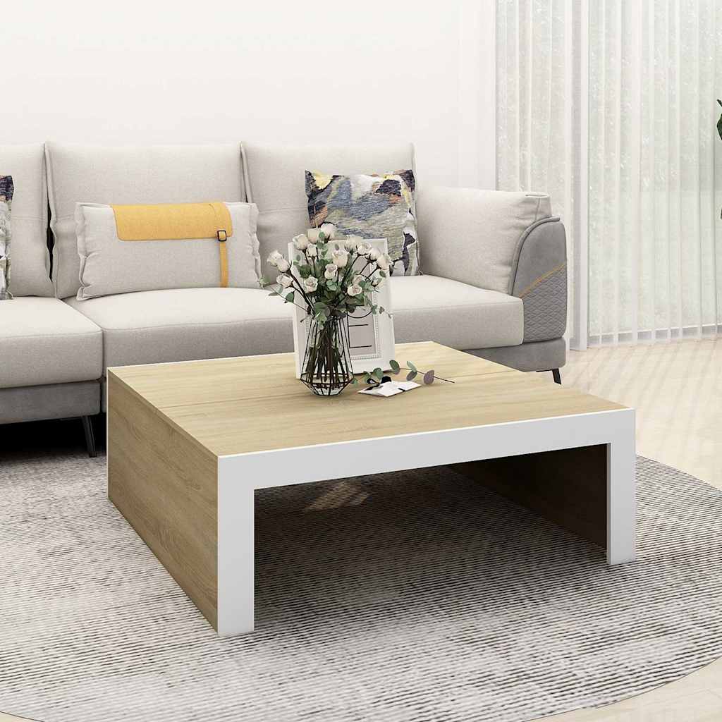 Couchtisch Weiß und Sonoma-Eiche 100x100x35 cm Holzwerkstoff