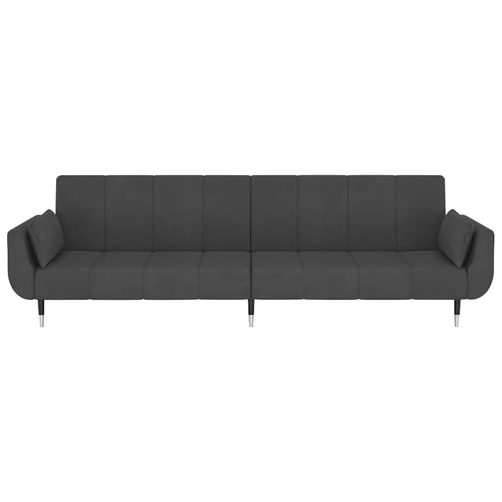 Schlafsofa 2-Sitzer mit 2 Kissen Dunkelgrau Samt