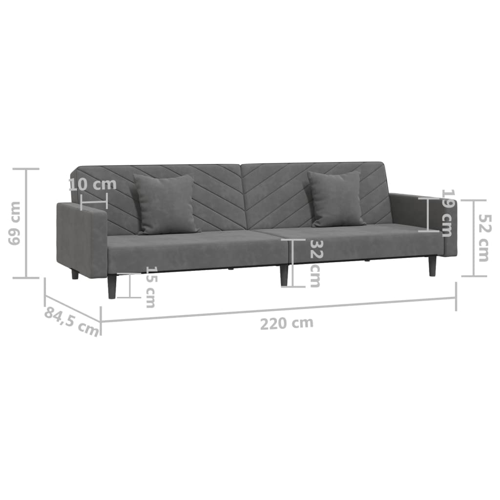 Schlafsofa 2-Sitzer mit 2 Kissen Dunkelgrau Samt