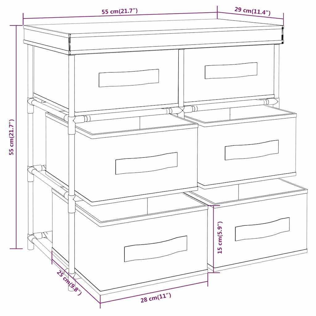 Lagerschrank mit 6 Schubladen 55×29×55 cm Creme Stahl