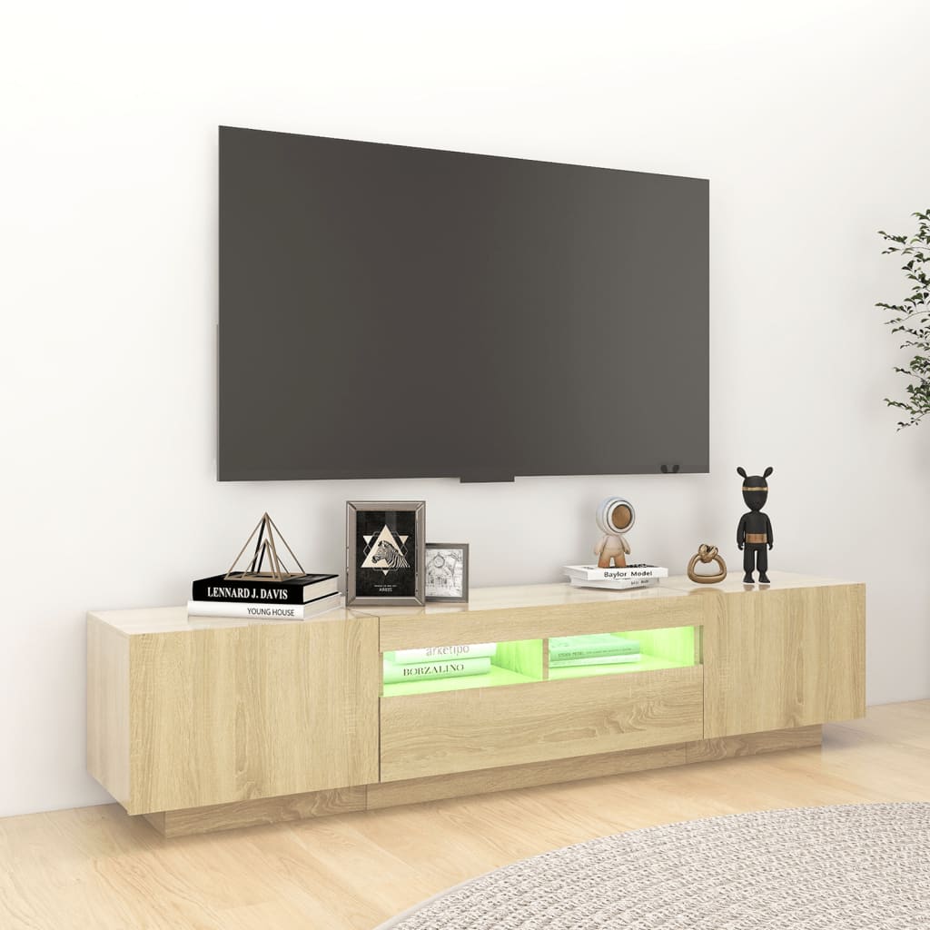 Meuble TV avec éclairage LED en chêne Sonoma 180x35x40 cm
