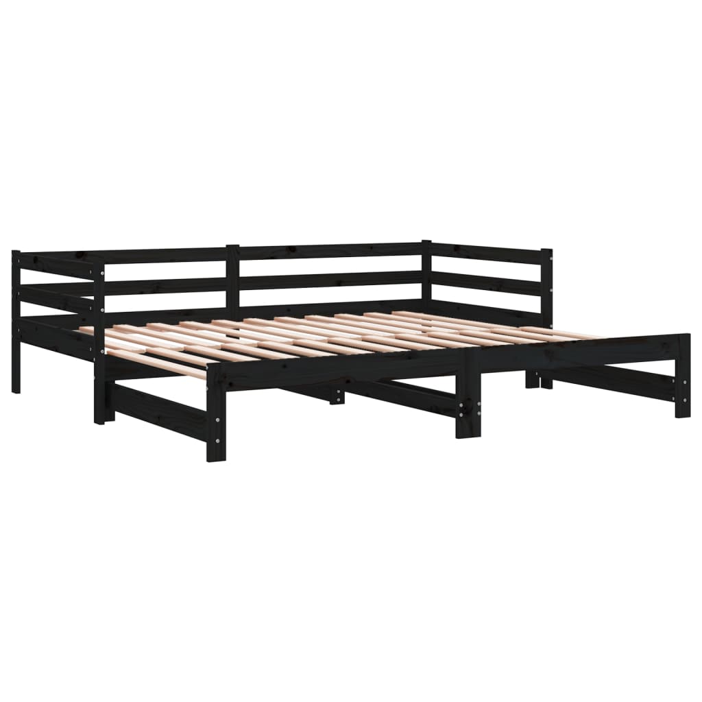 Ausziehbares Tagesbett Schwarz Massivholz Kiefer 2x(90x200) cm