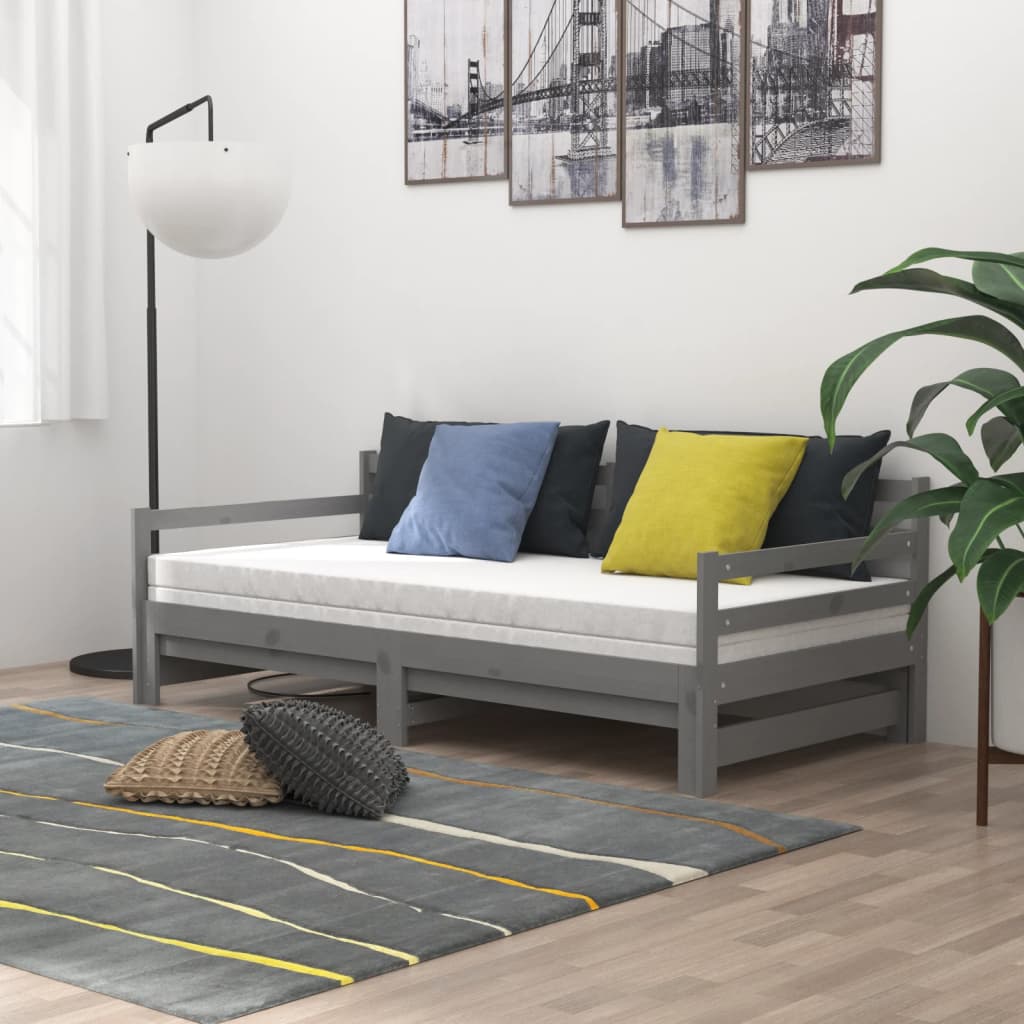 Pull-out daybed grey solid pine 2x(90x200) cm