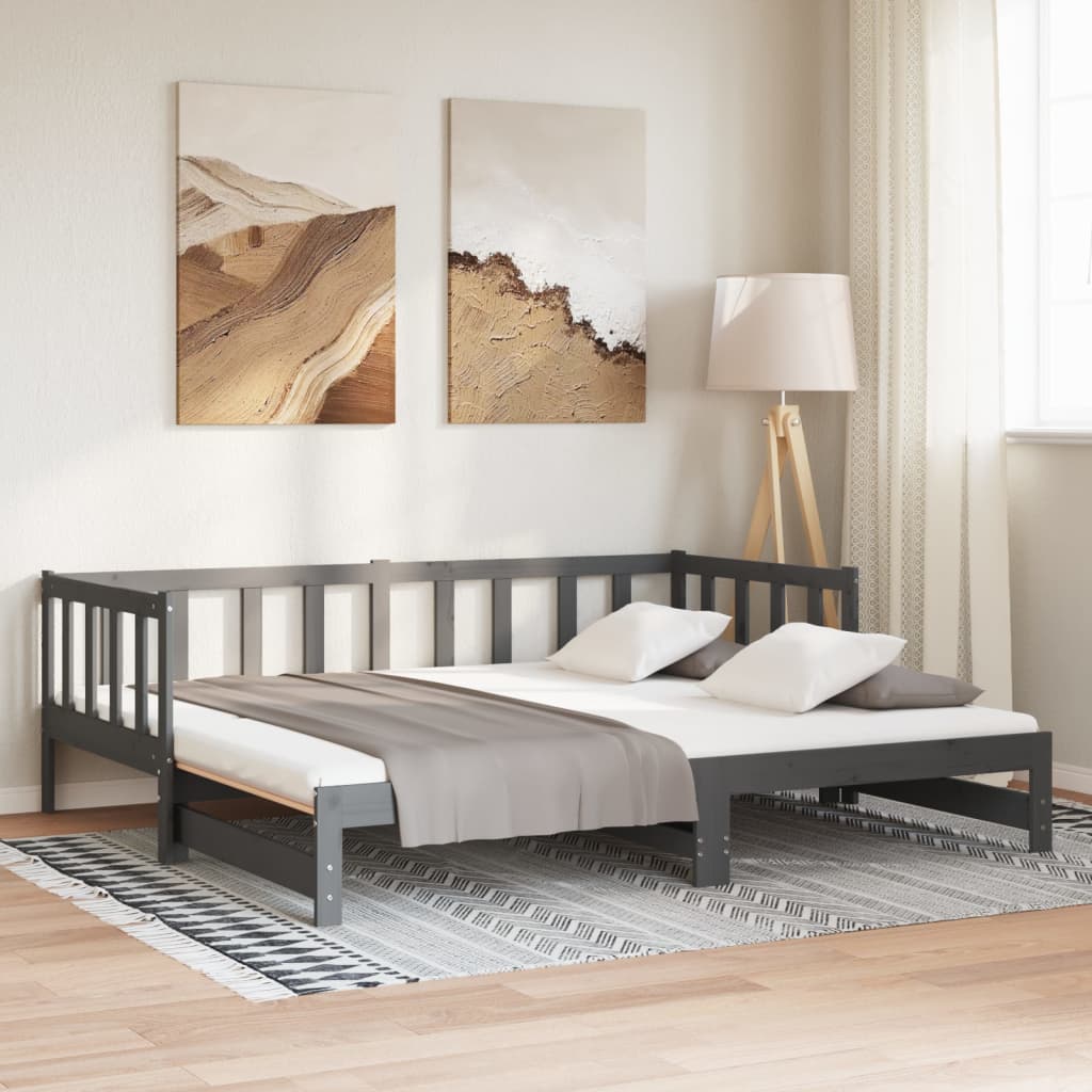 Pull-out daybed grey solid pine 2x(90x200) cm