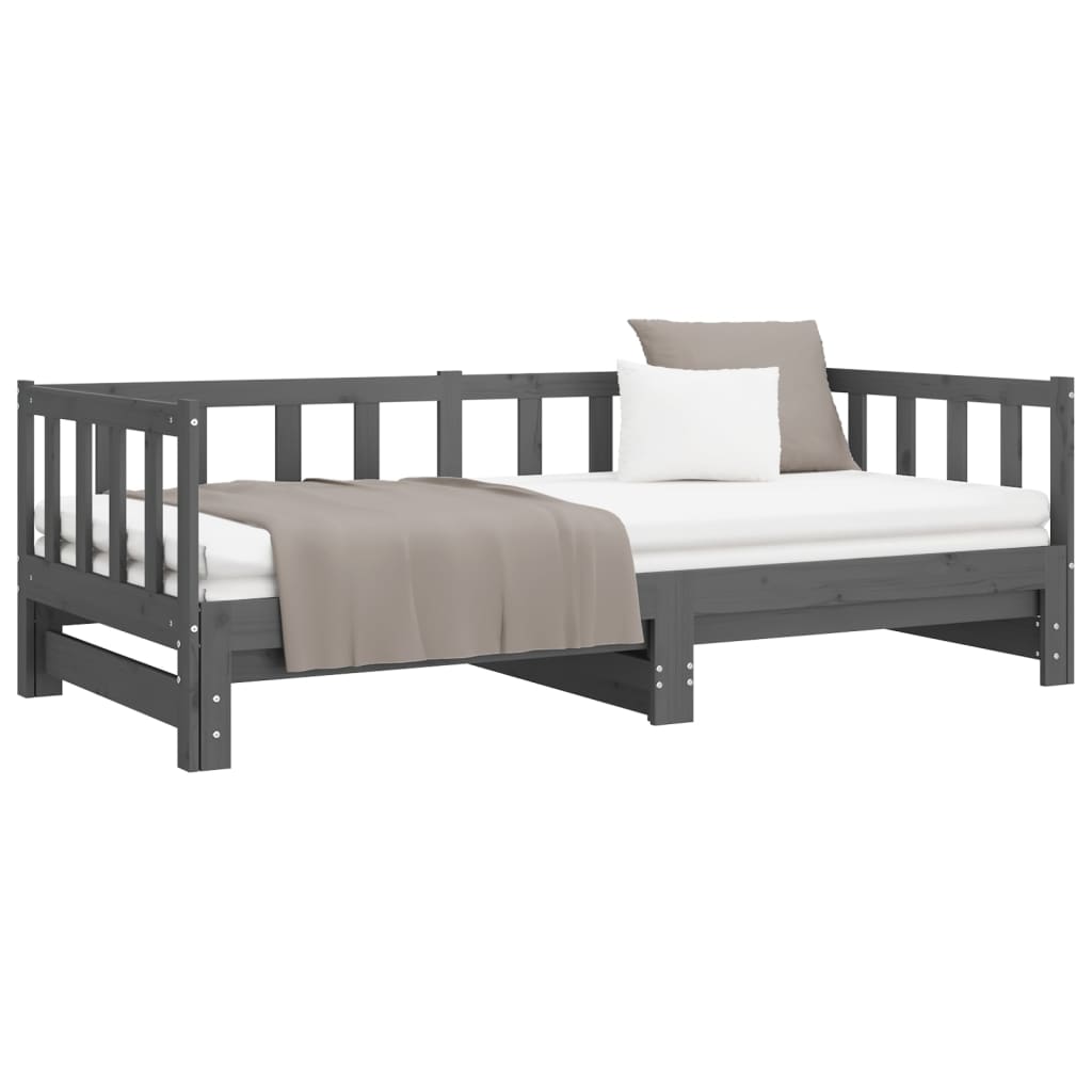 Pull-out daybed grey solid pine 2x(90x200) cm