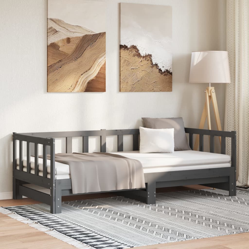 Pull-out daybed grey solid pine 2x(90x200) cm