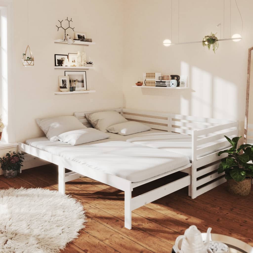 Extendable daybed white solid pine 2x(90x200) cm