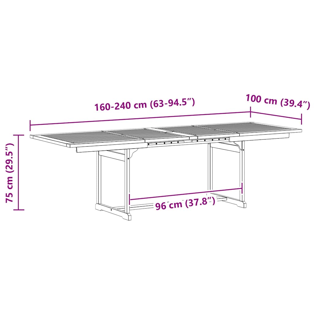Garten-Esstisch (160-240)x100x75 cm Massivholz Akazie