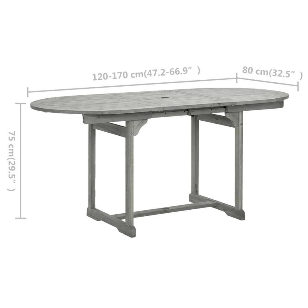 Table à manger de jardin (120-170)x80x75 cm en bois d'acacia massif