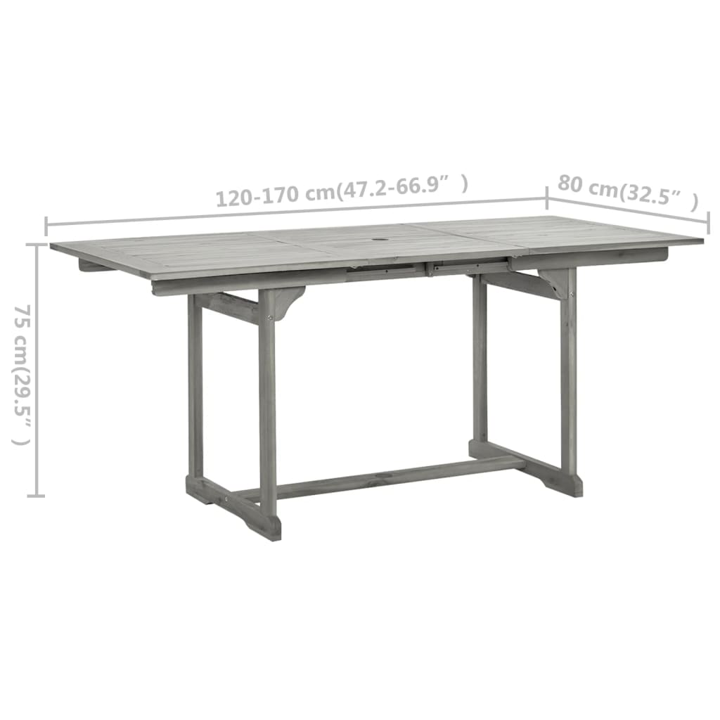 Table à manger de jardin (120-170)x80x75 cm en bois d'acacia massif