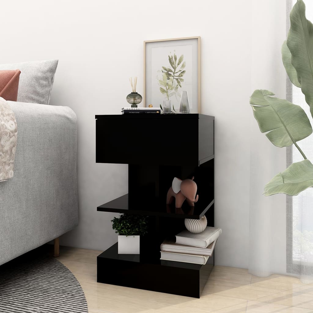 Bedside Table Black 40x35x65 cm Wood Material