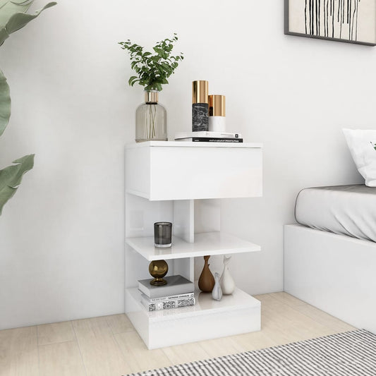 Bedside table high gloss white 40x35x65 cm wood material