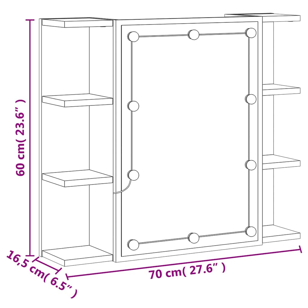 Spiegelschrank mit LED Betongrau 70x16,5x60 cm