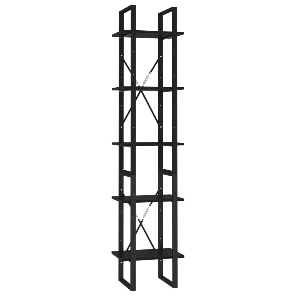 Bookcase 5 compartments black 40x30x175 cm wood material