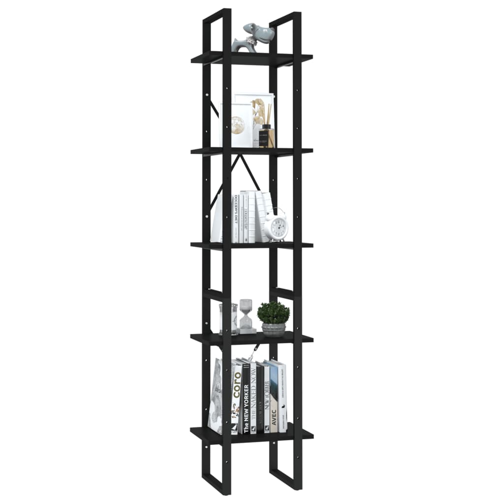 Bookcase 5 compartments black 40x30x175 cm wood material