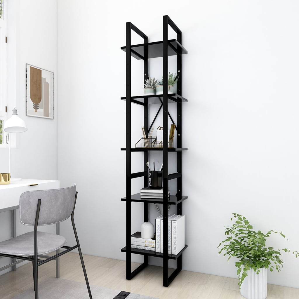 Bookcase 5 compartments black 40x30x175 cm wood material
