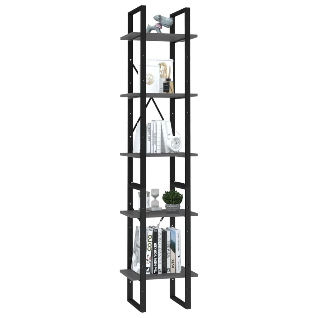 Bookcase 5 compartments grey 40x30x175 cm wood material