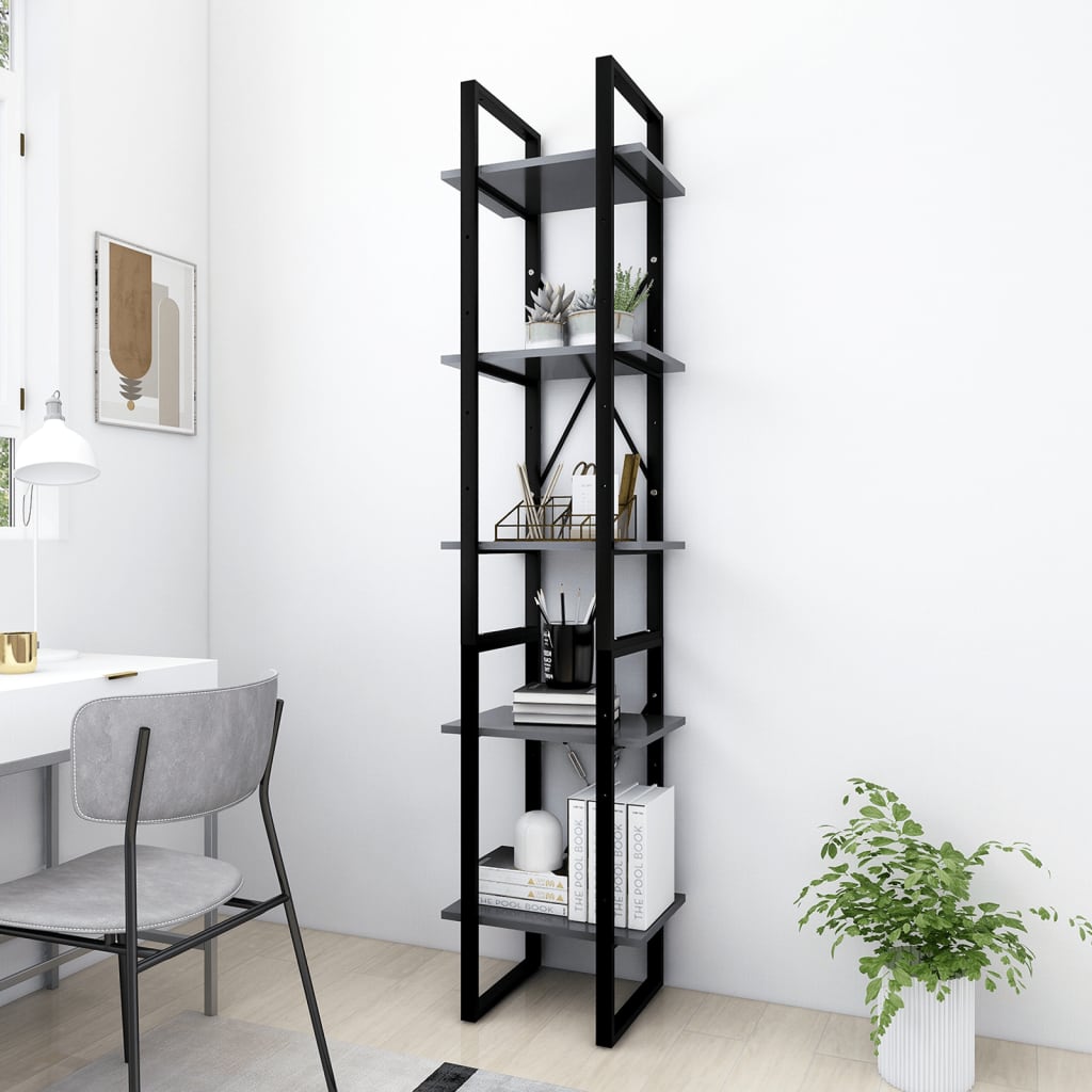 Bookcase 5 compartments grey 40x30x175 cm wood material