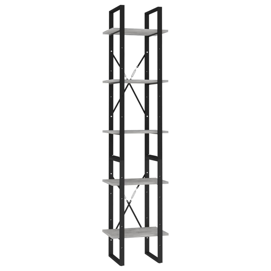 Bookcase 5 compartments concrete grey 40x30x175 cm wood material