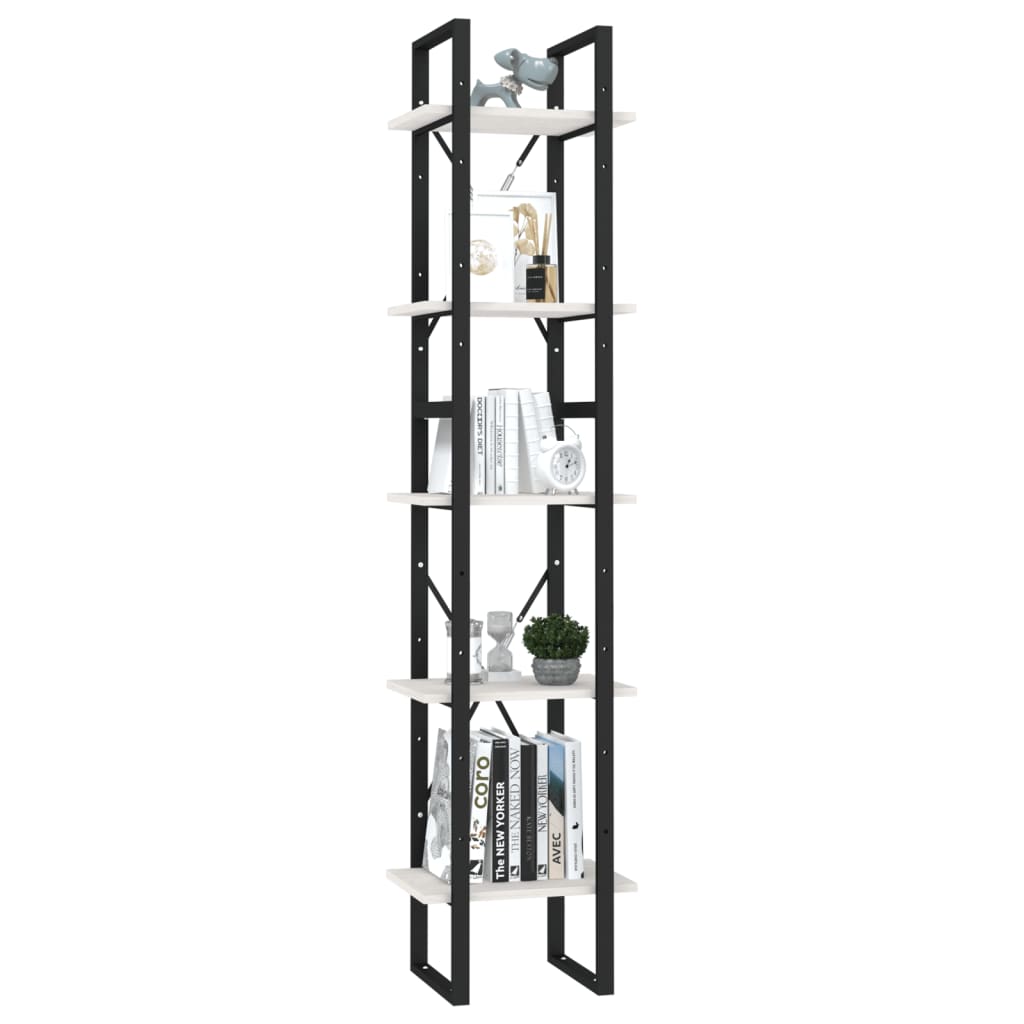 Bookcase 5 compartments white 40x30x175 cm solid pine wood