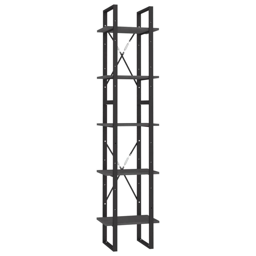Bookcase 5 compartments grey 40x30x175 cm solid pine wood
