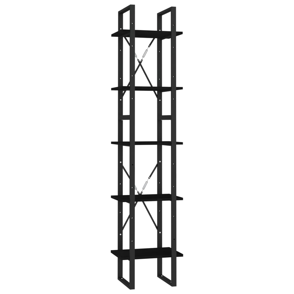Bookcase 5 compartments black 40x30x175 cm solid pine wood