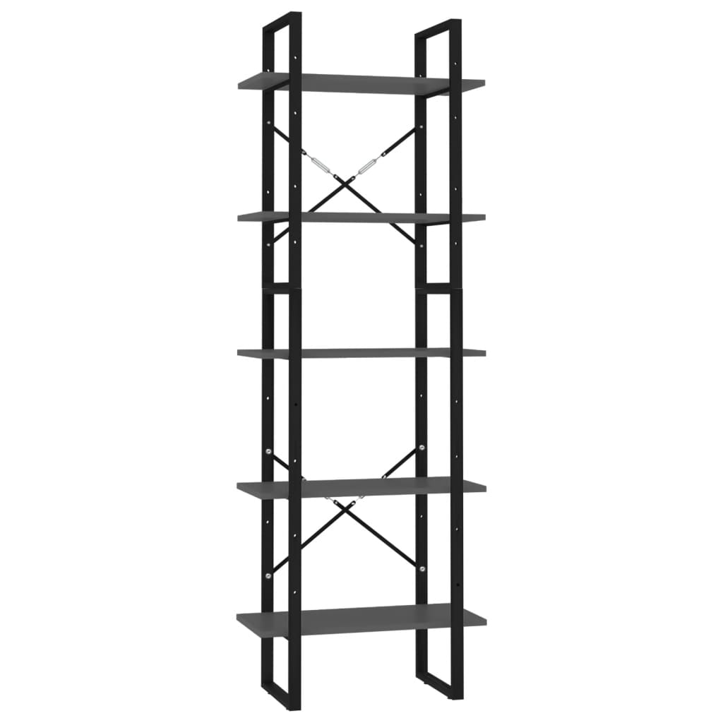 Bookcase 5 compartments grey 60x30x175 cm wood material