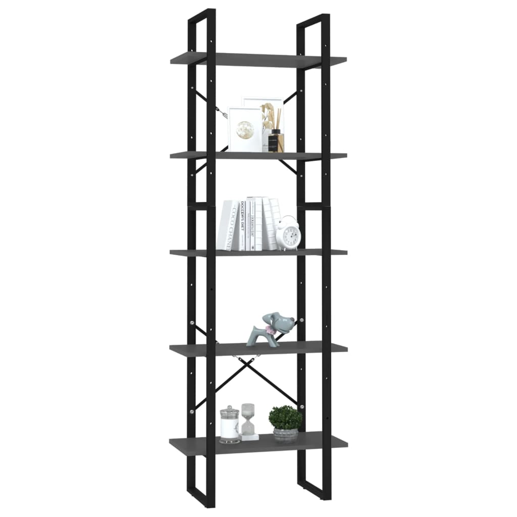 Bookcase 5 compartments grey 60x30x175 cm wood material