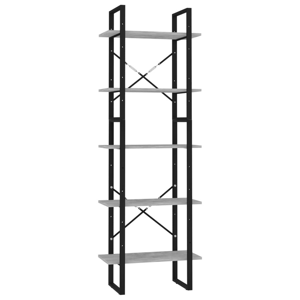Bookcase 5 compartments concrete grey 60x30x175 cm wood material