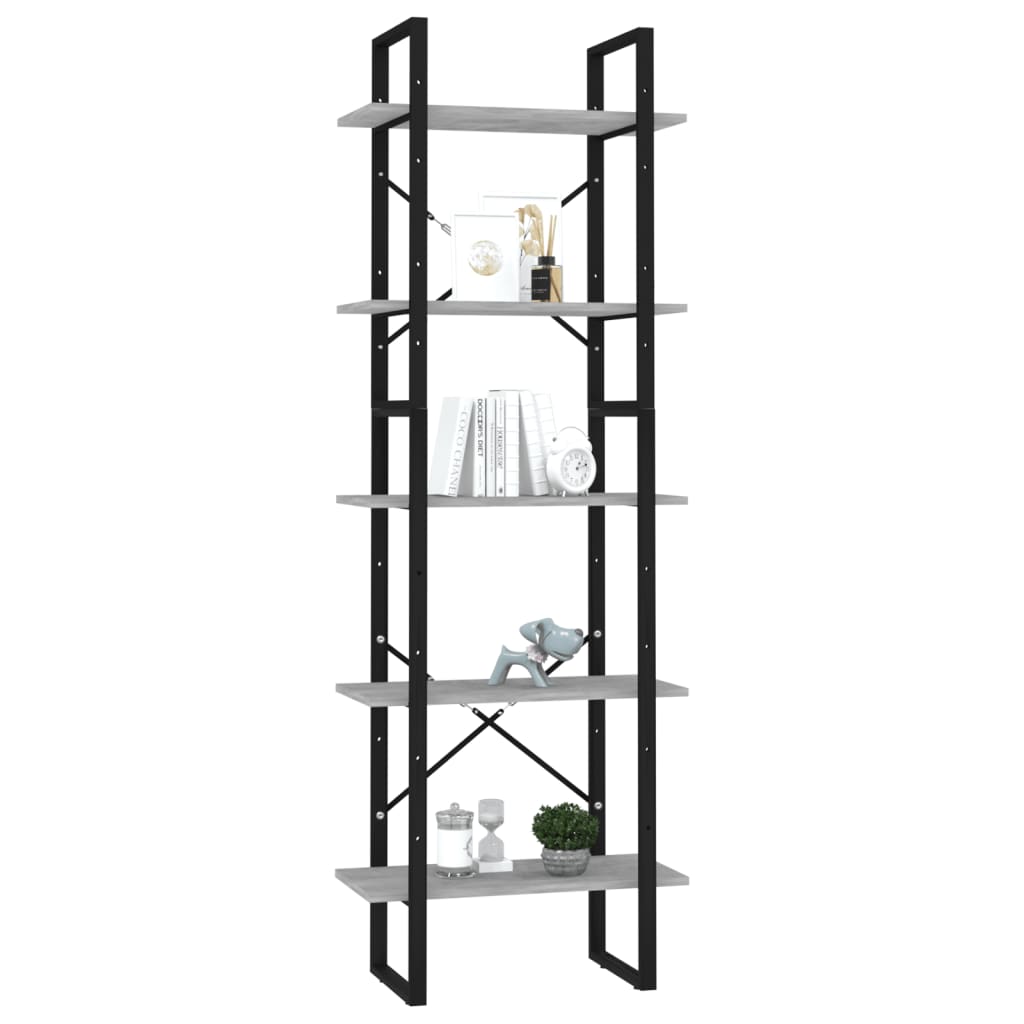 Bookcase 5 compartments concrete grey 60x30x175 cm wood material