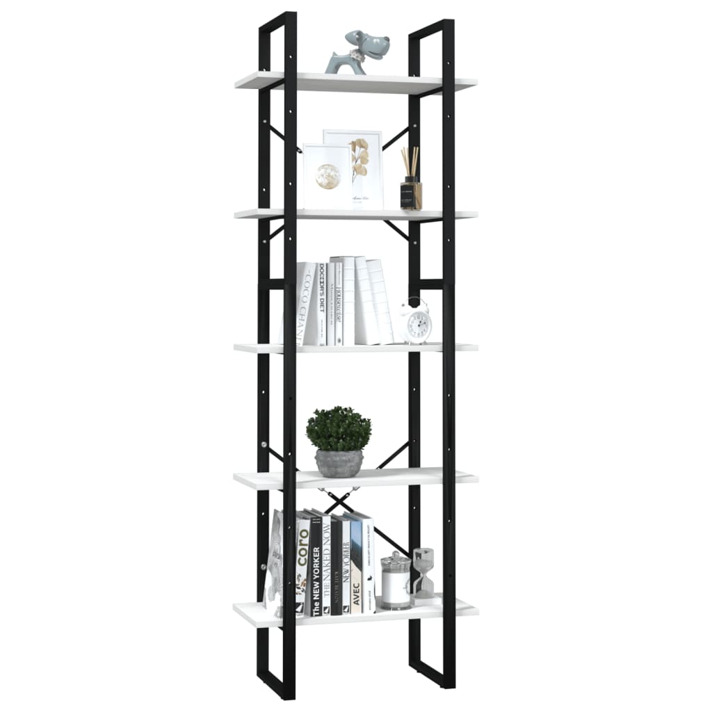 Bookcase 5 compartments white 60x30x175 cm solid pine wood