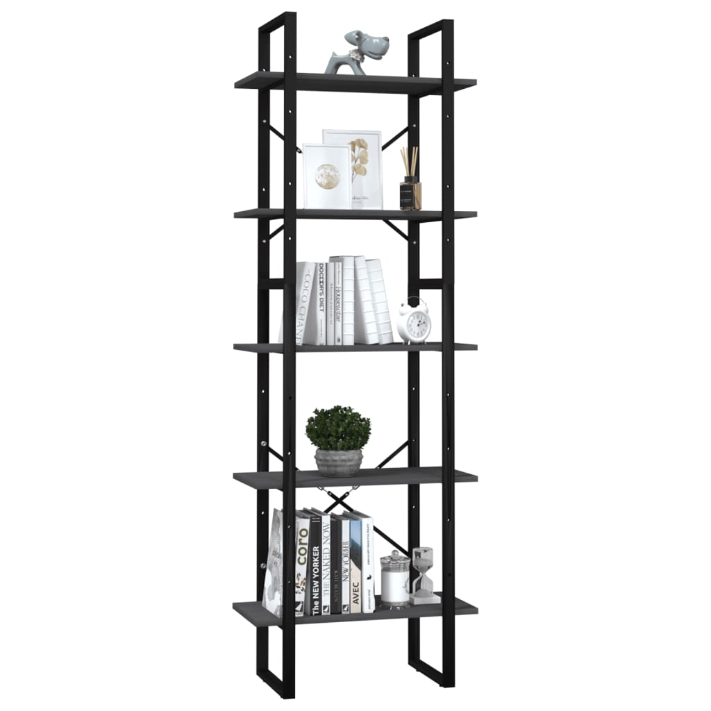 Bookcase 5 compartments grey 60x30x175 cm solid pine wood