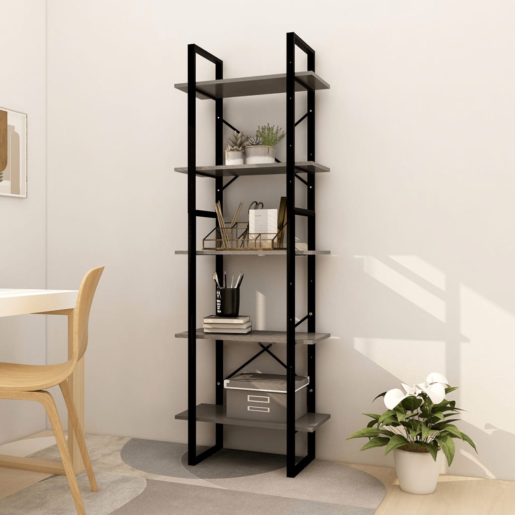 Bookcase 5 compartments grey 60x30x175 cm solid pine wood