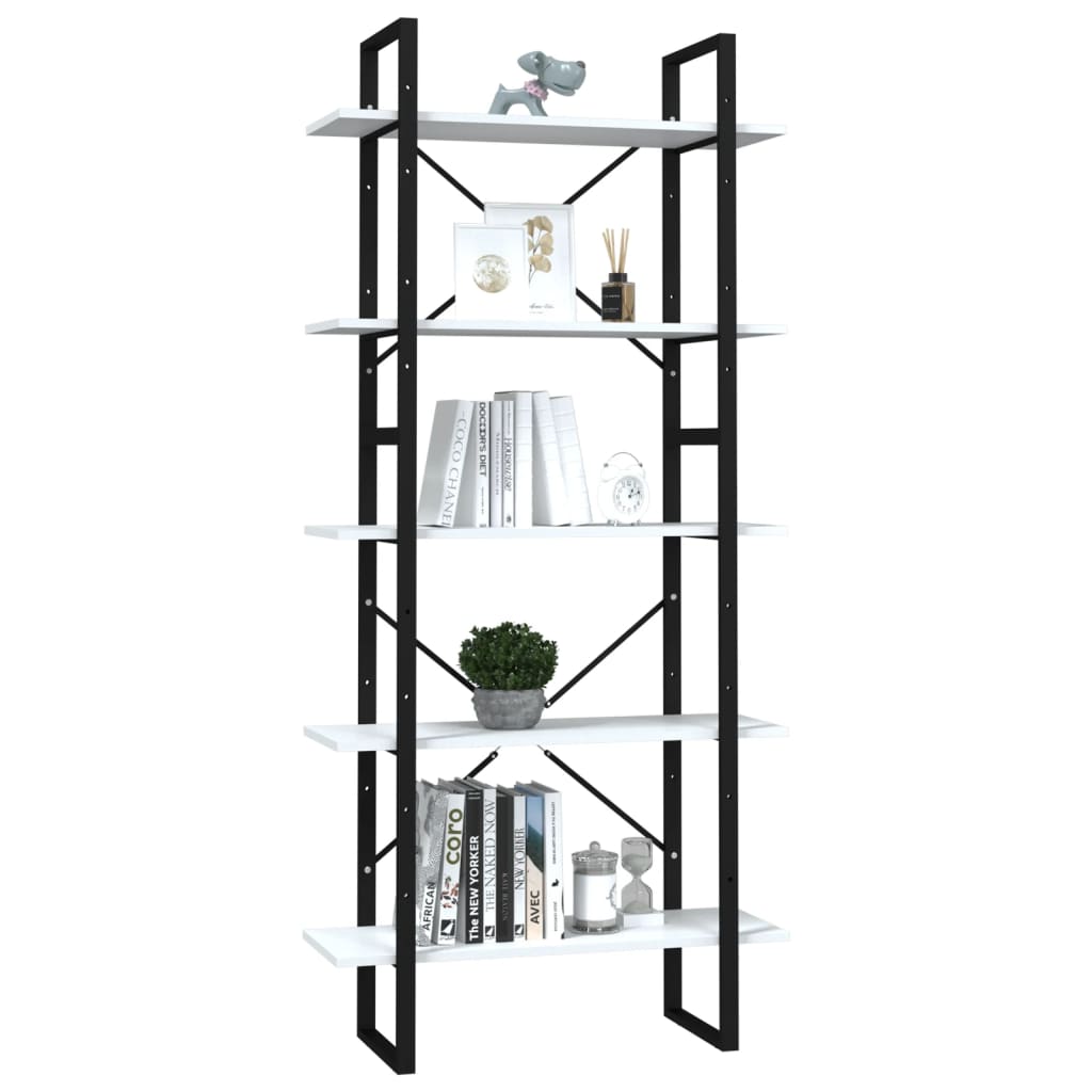 Bookcase 5 compartments white 80x30x175 cm wood material