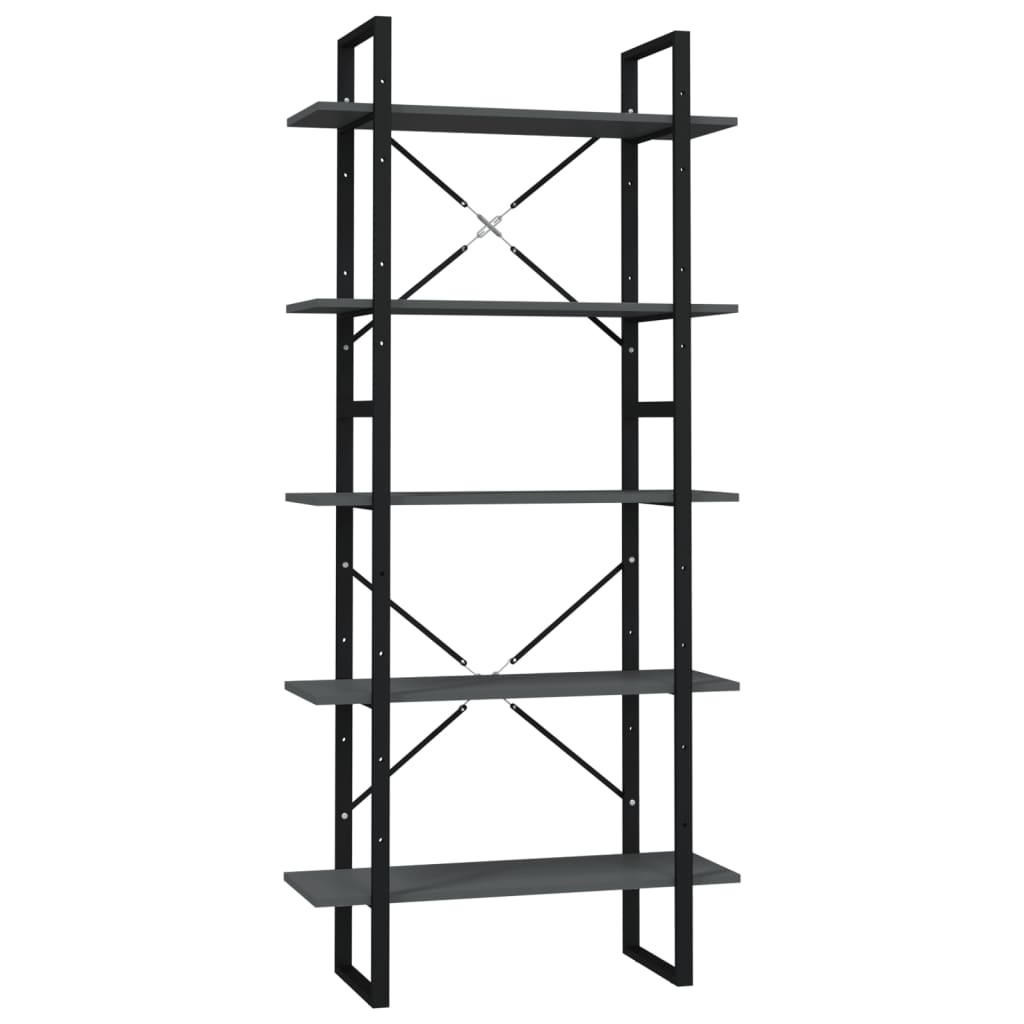 Bookcase 5 compartments grey 80x30x175 cm wood material