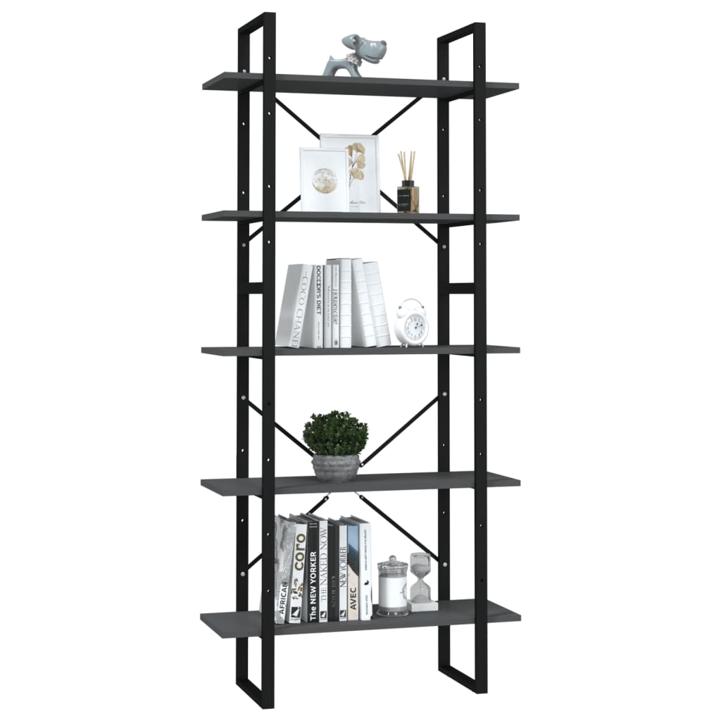Bookcase 5 compartments grey 80x30x175 cm wood material