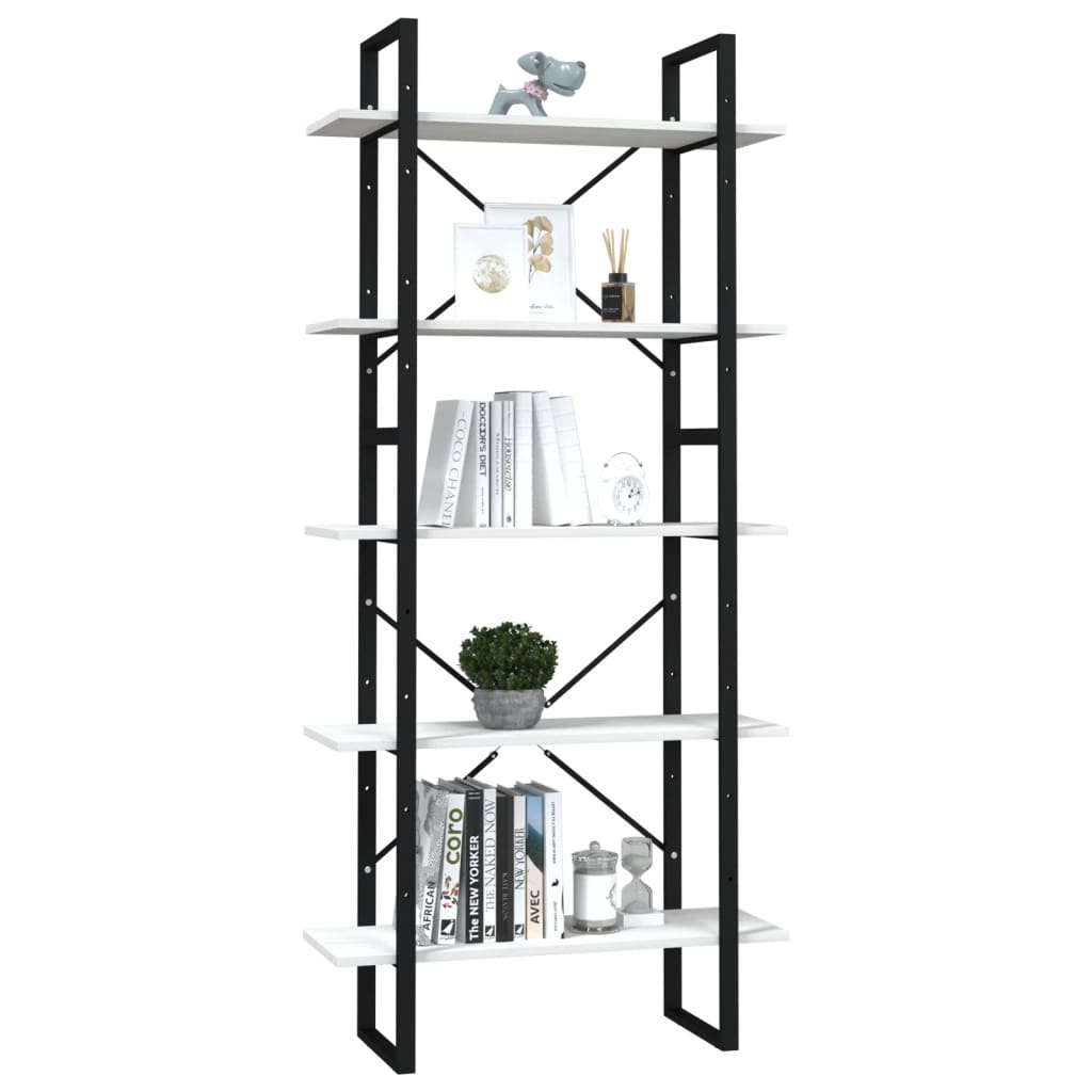 Bookcase 5 compartments white 80x30x175 cm solid pine wood
