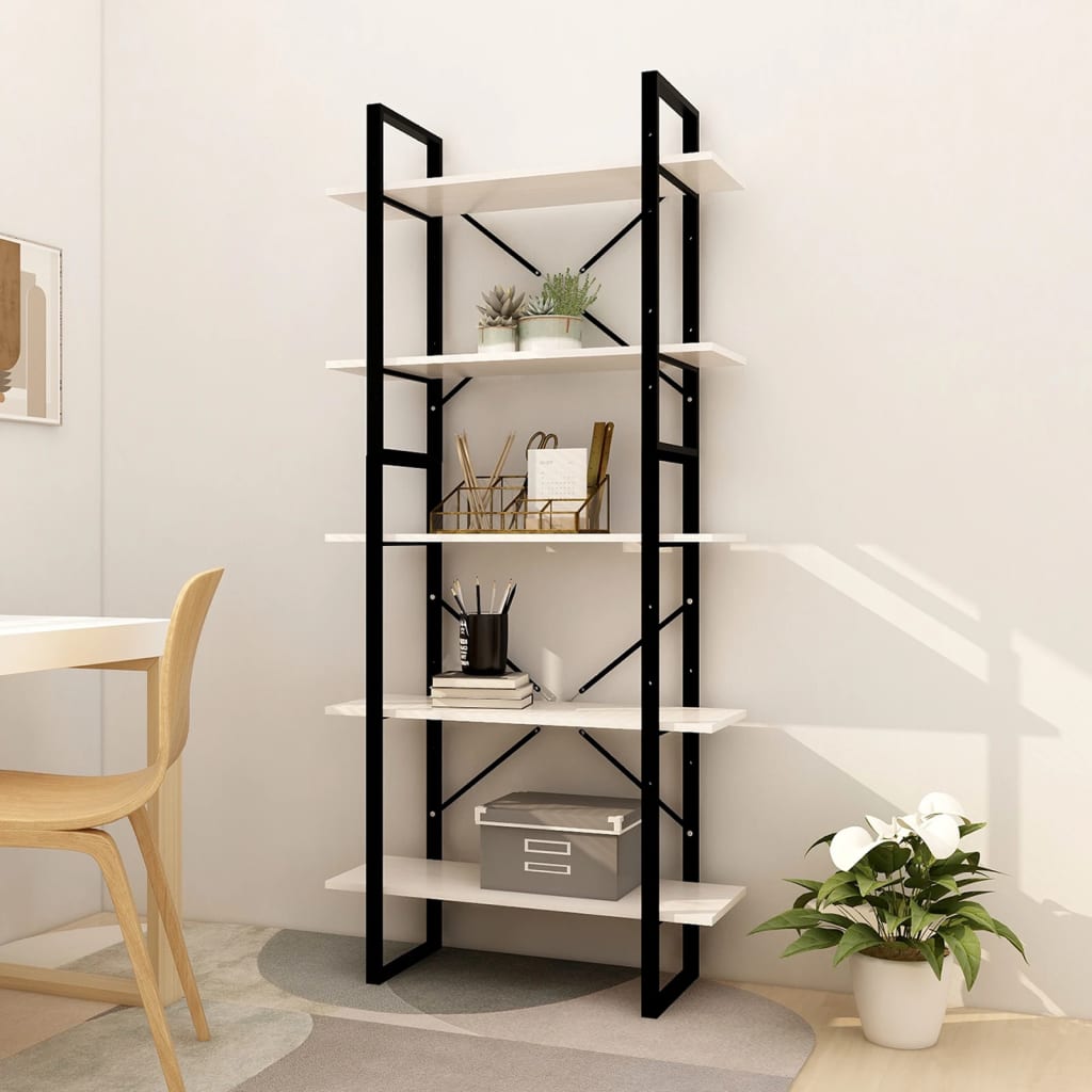 Bookcase 5 compartments white 80x30x175 cm solid pine wood
