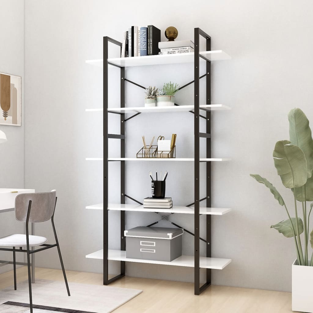 Bookcase 5 compartments white 100x30x175 cm wood material