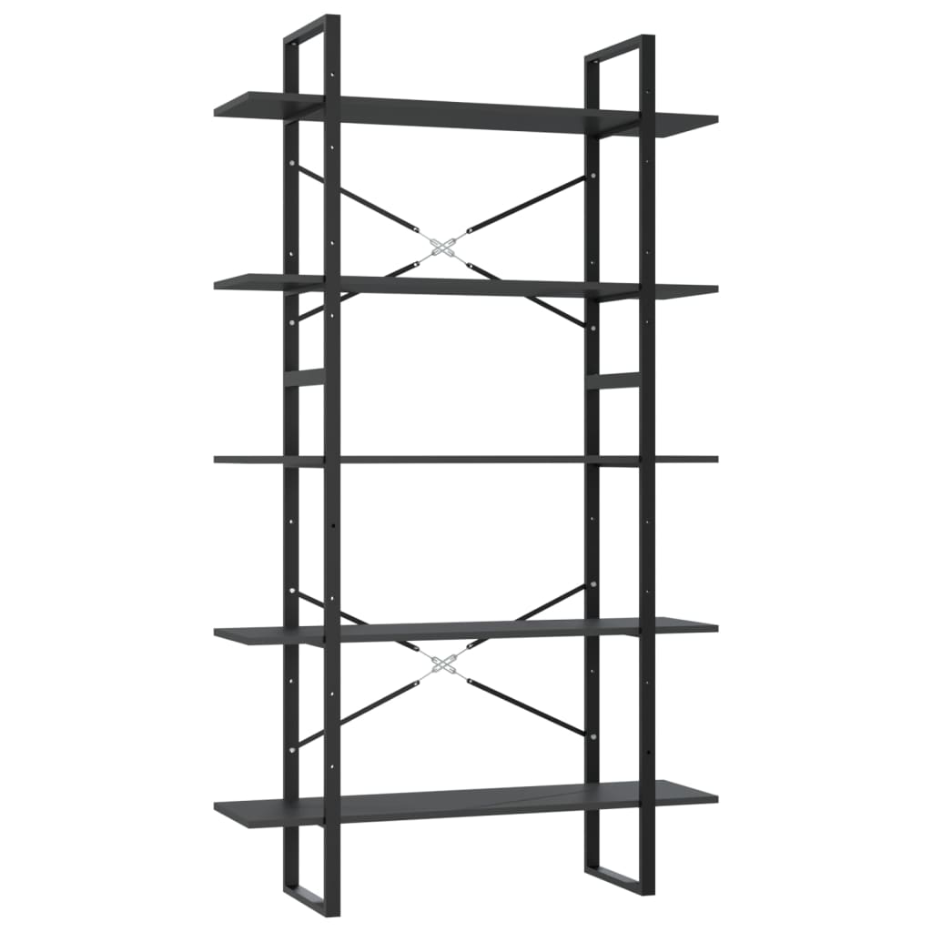 Bookcase 5 compartments grey 100x30x175 cm wood material