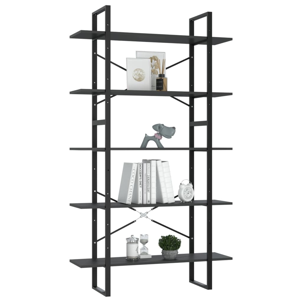 Bookcase 5 compartments grey 100x30x175 cm wood material