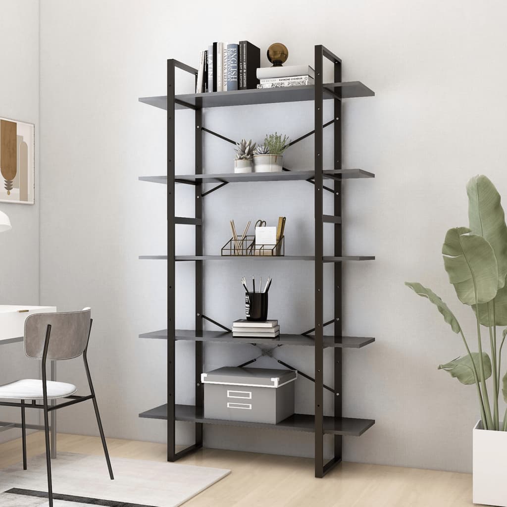 Bookcase 5 compartments grey 100x30x175 cm wood material
