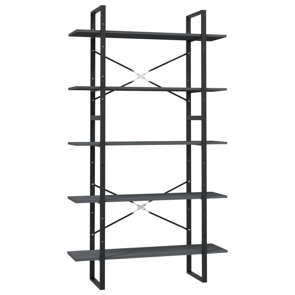 Bookcase 5 compartments grey 100x30x175 cm solid pine wood