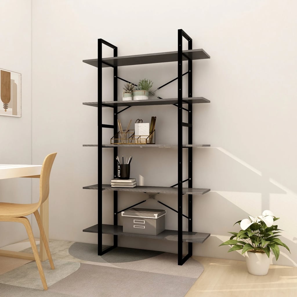 Bookcase 5 compartments grey 100x30x175 cm solid pine wood