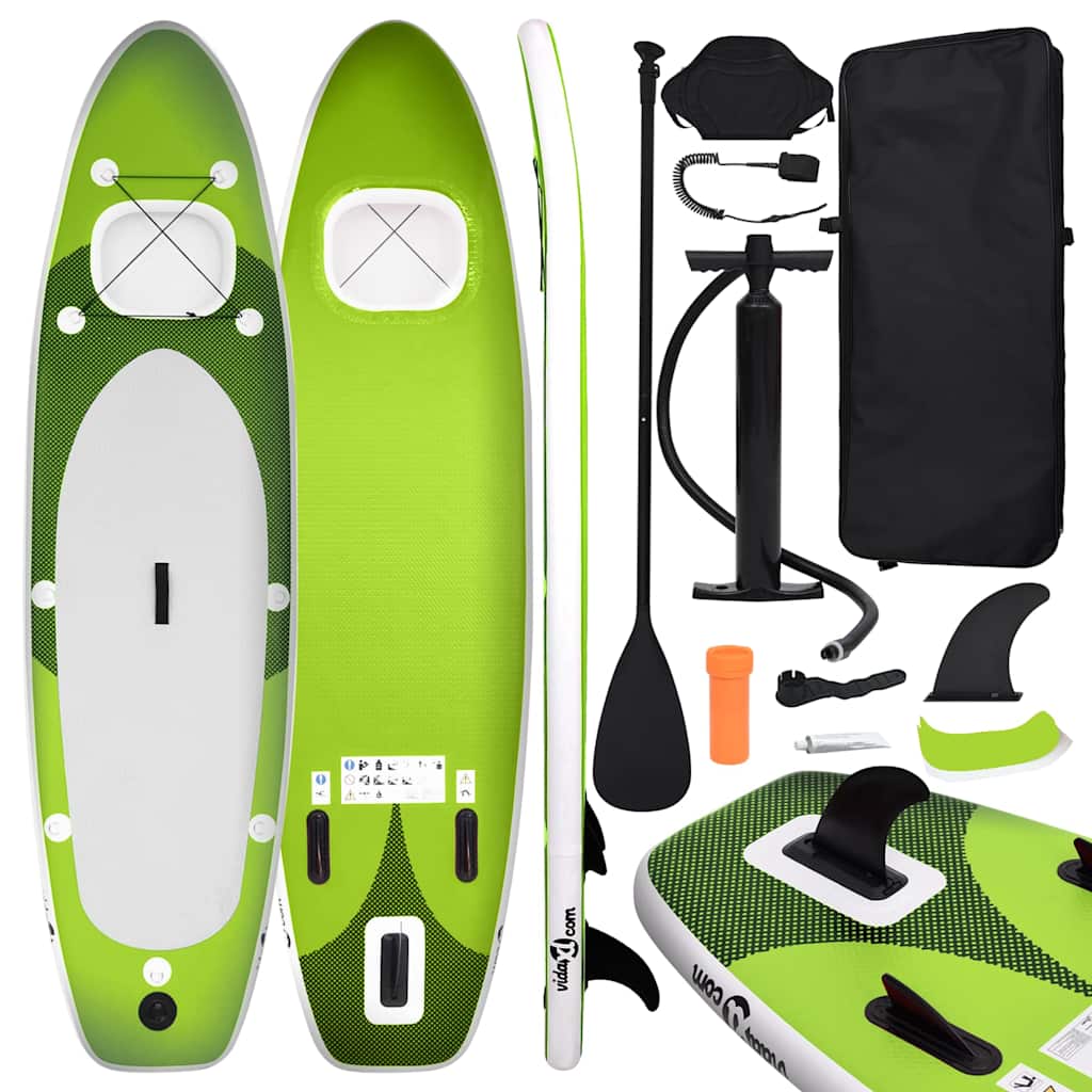 SUP Board Set Inflatable Green 300x76x10 cm