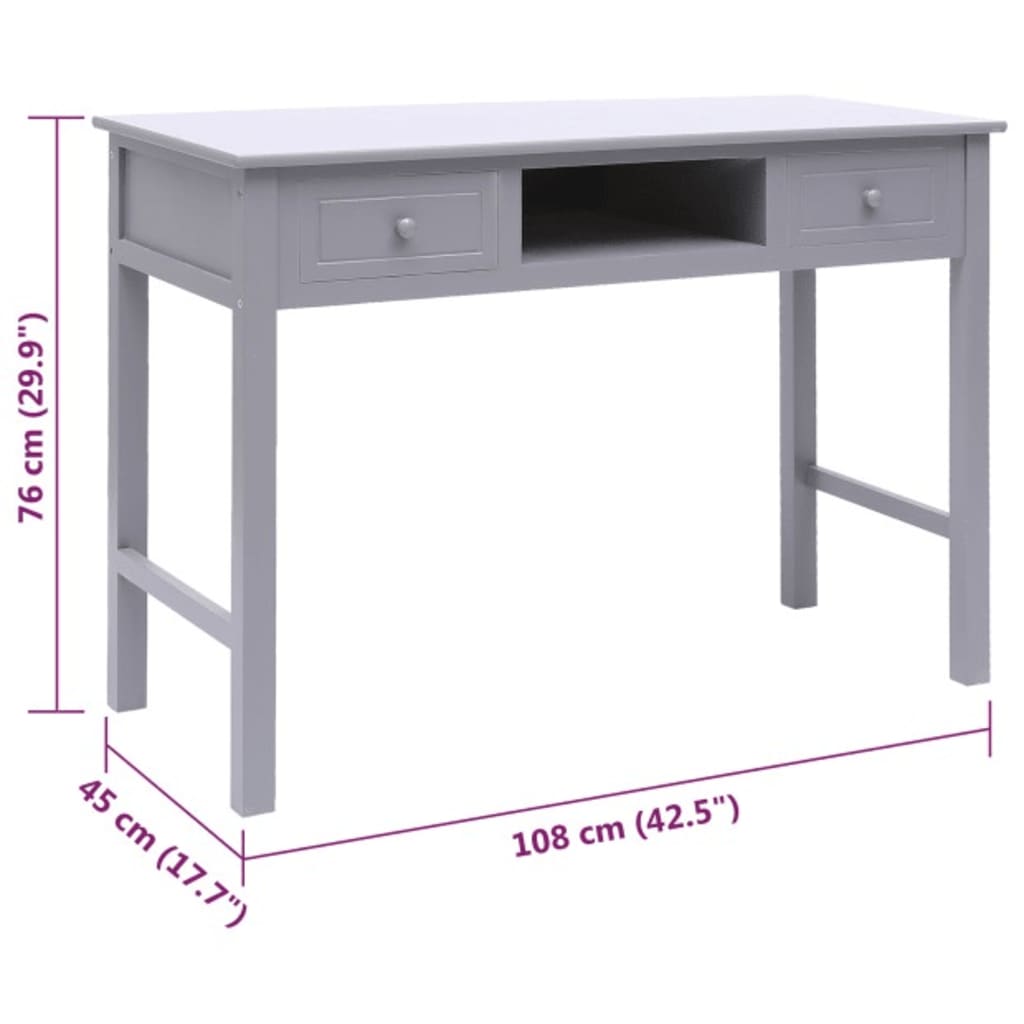 Bureau Gris 108x45x76 cm Bois de paulownia massif