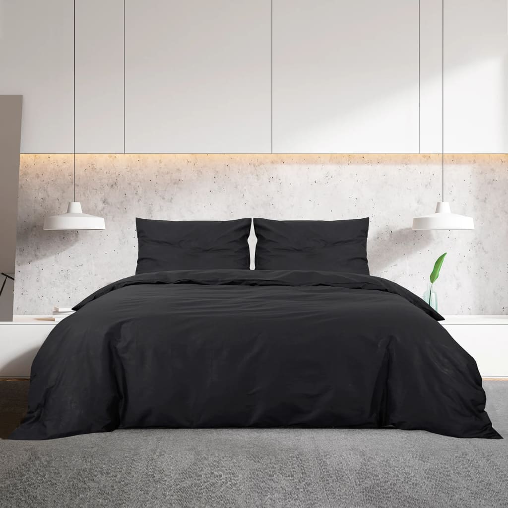 Parure de lit noire 200x200 cm microfibre légère