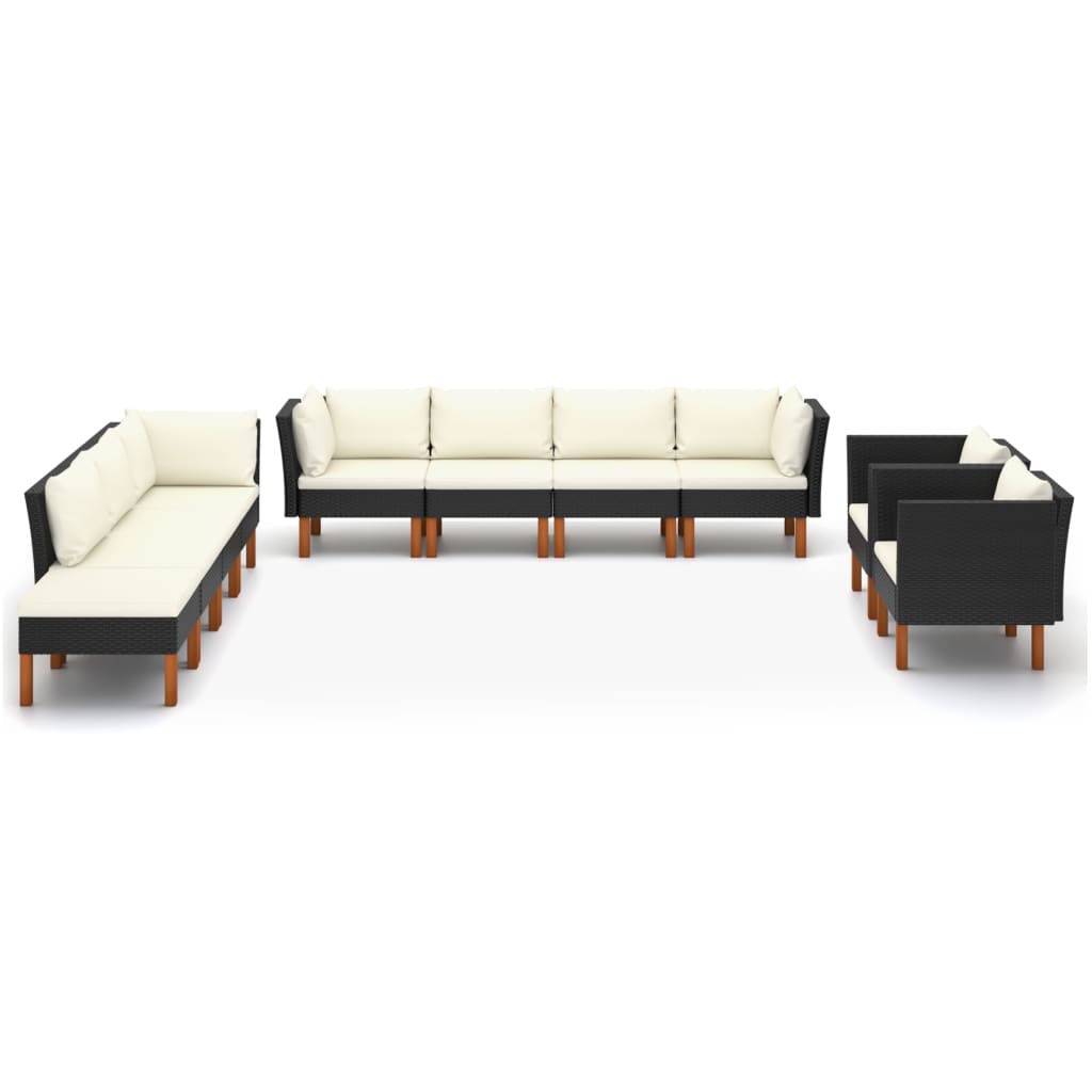 10-piece garden lounge set poly rattan eucalyptus wood black