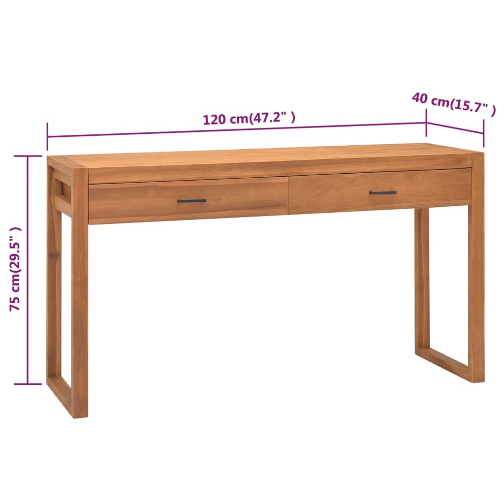 Bureau avec 2 tiroirs 120x40x75 cm en bois de teck massif